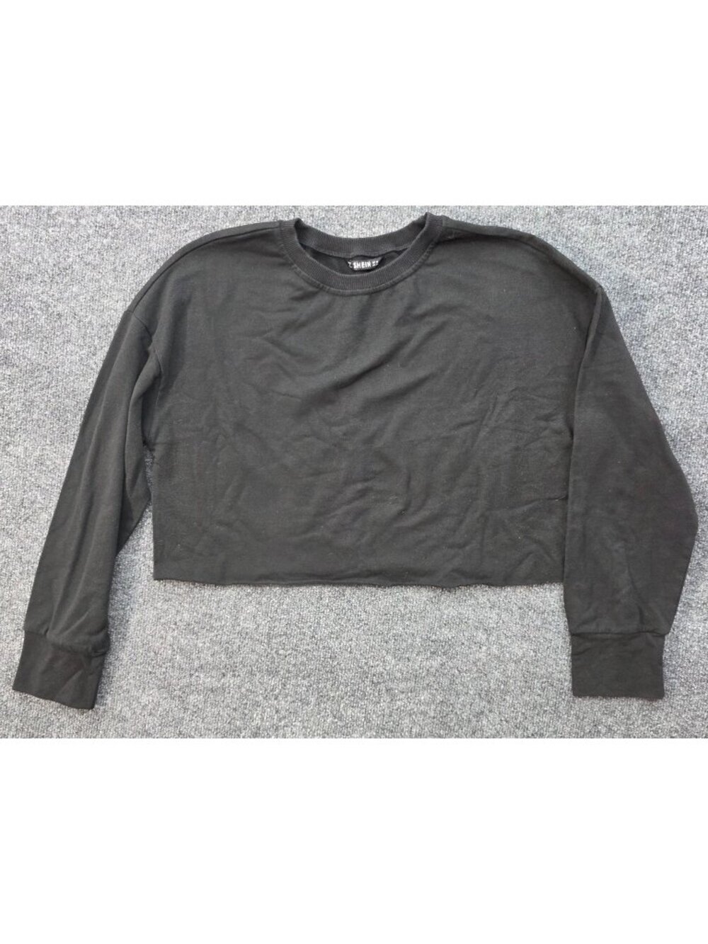 Crop Sweatshirt M Black Long Sleeve Casual Cotton Grunge Edgy Streetwear Relaxed